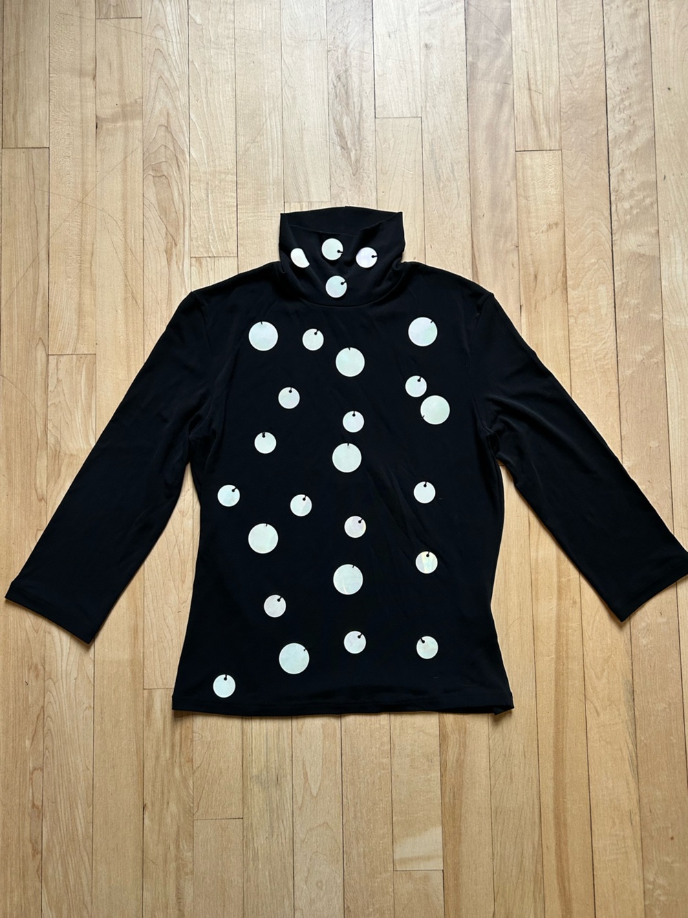 Black 3/4 Sleeve Mock Neck Top with White Sequin